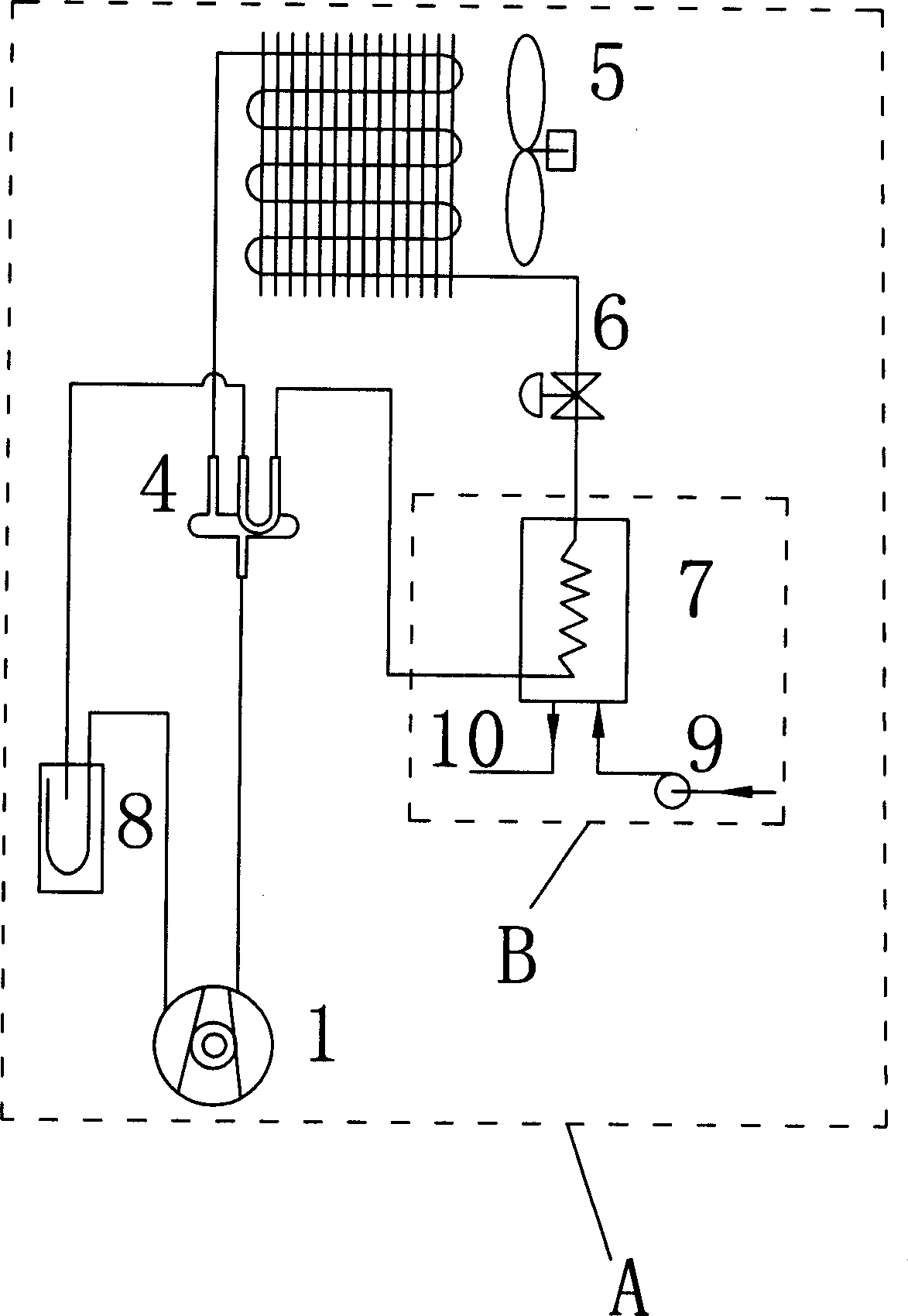 Hot pump type air conditioner set with water heater