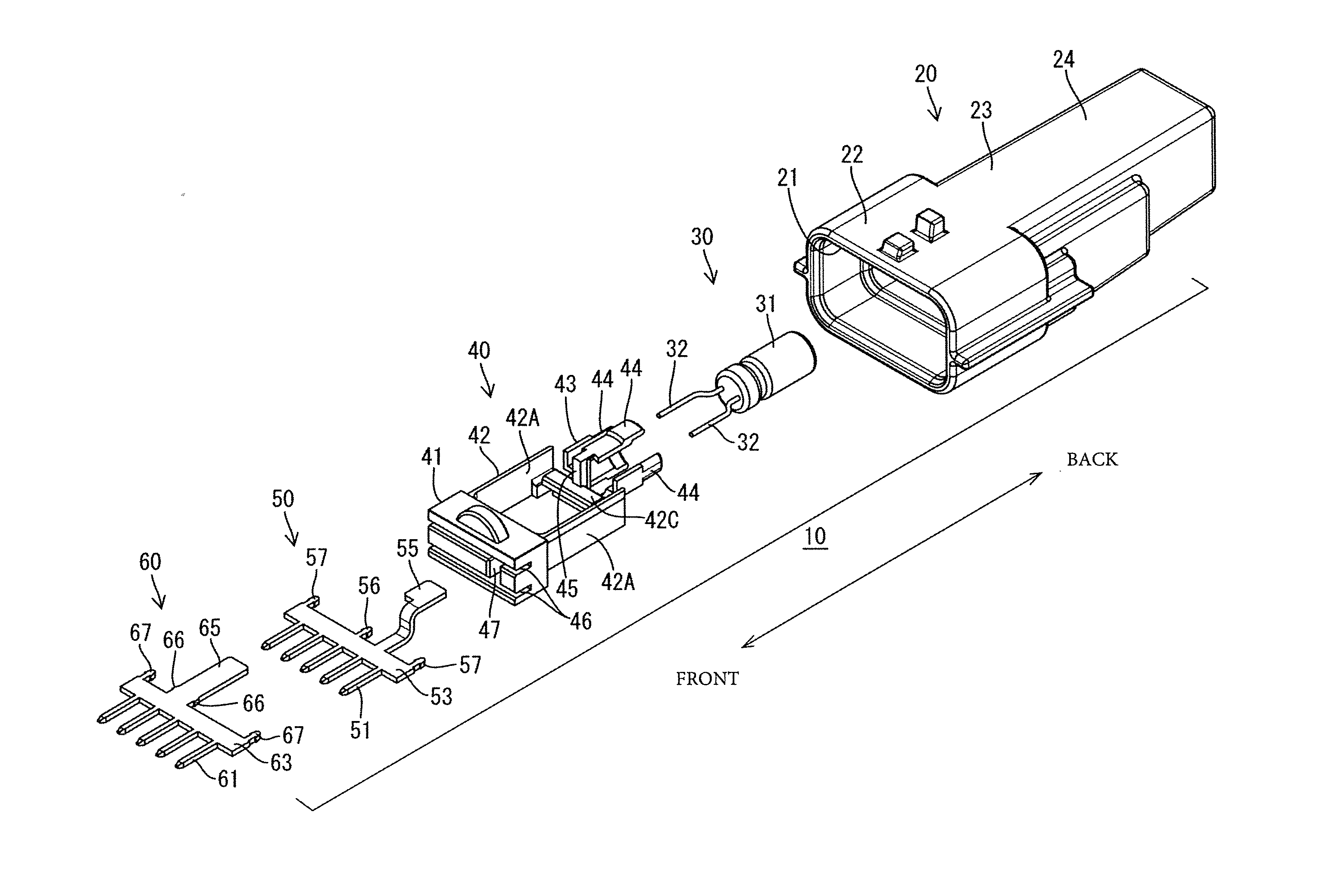 Connector with electronic component