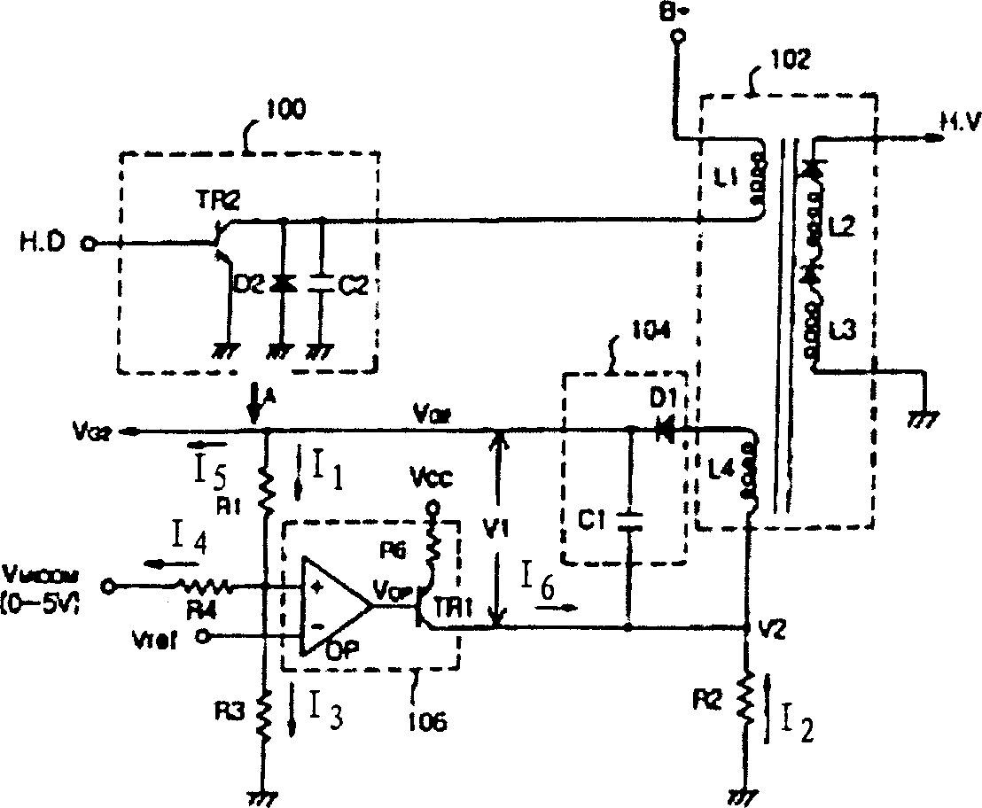 Circuit for controlling voltage of screen