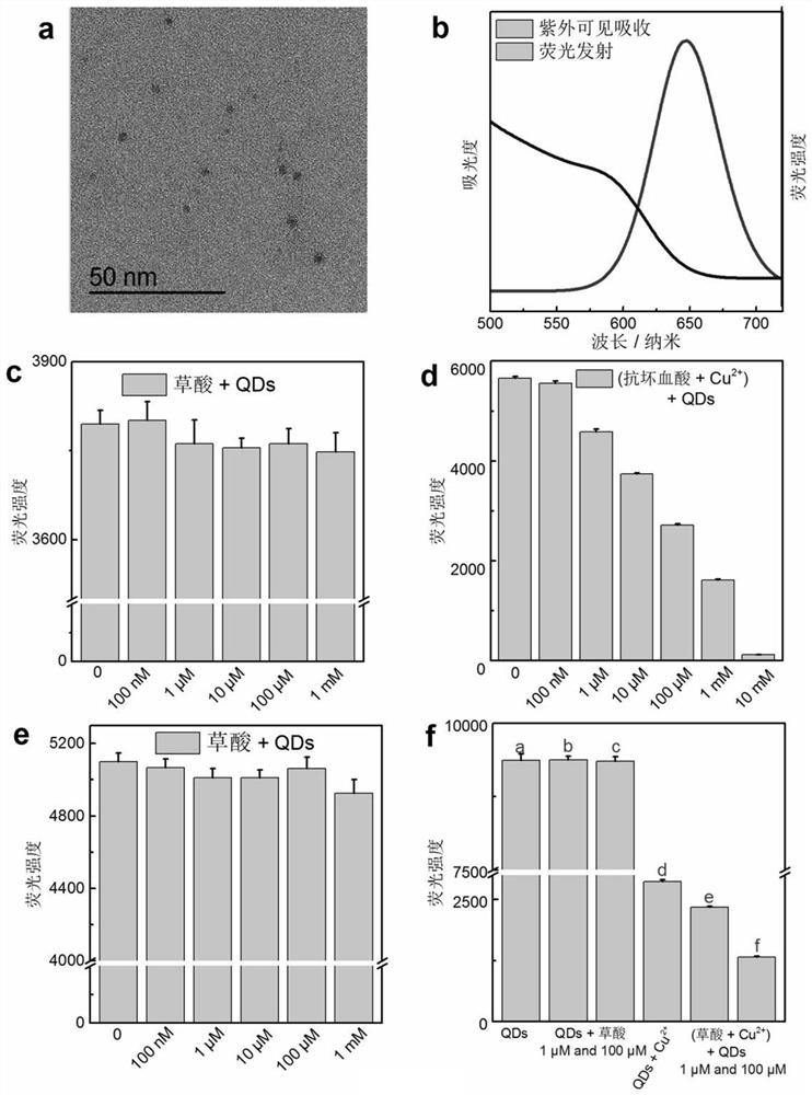 Method for detecting oxalic acid by using quantum dots and application