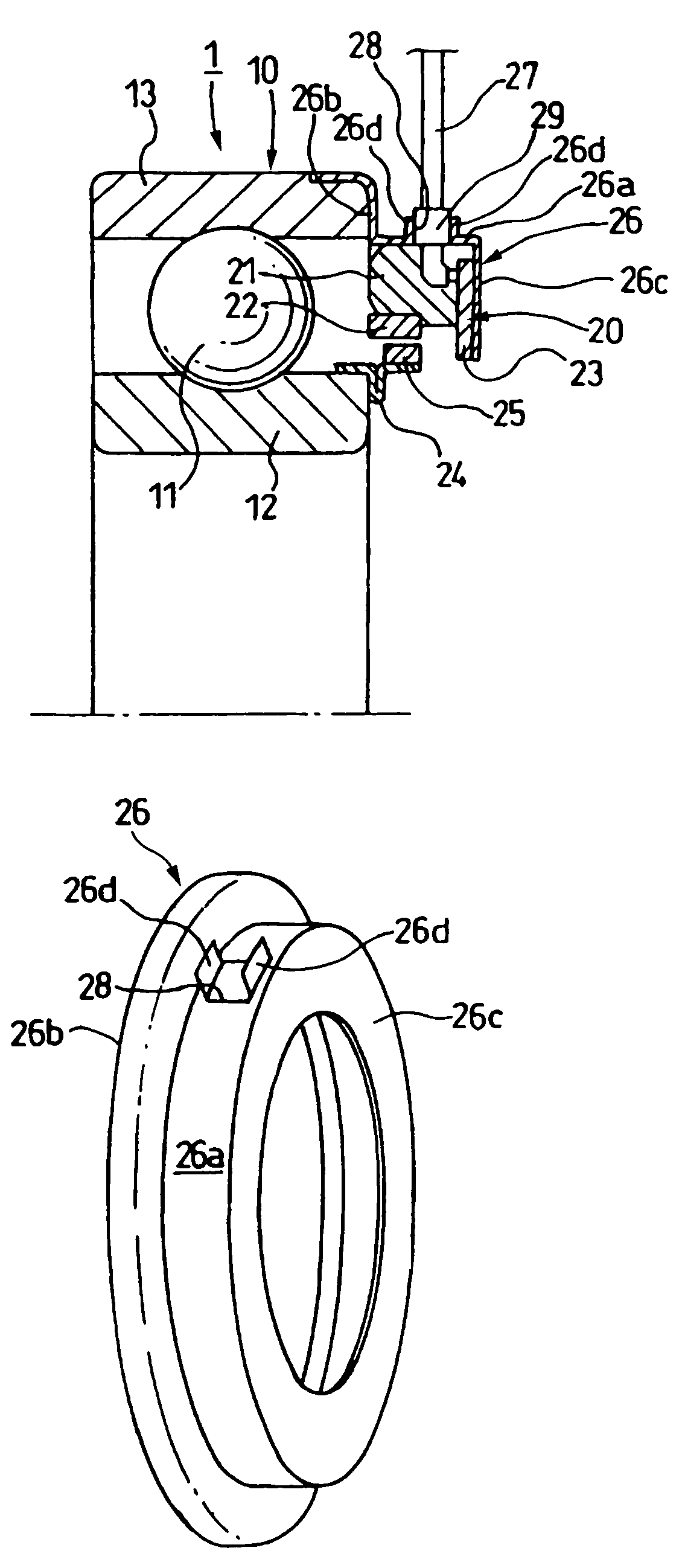 Bearing device with sensor and rolling bearing with sensor