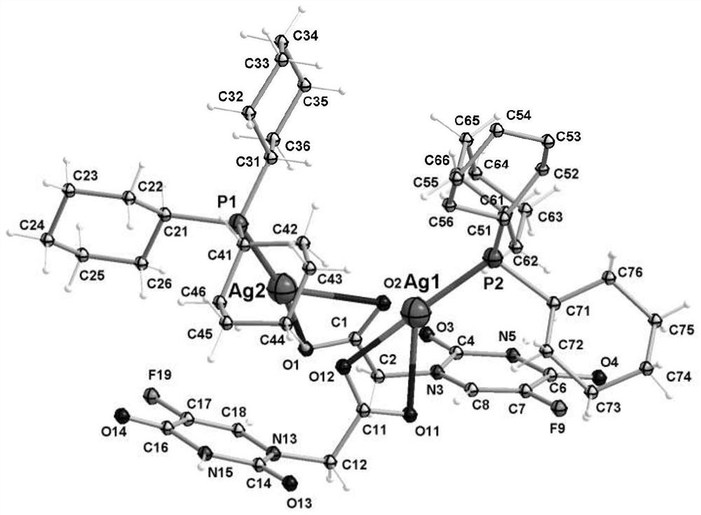 Tricyclohexylphosphine-5-fluorouracil-1-yl acetic acid mononuclear silver coordination compound, preparation method and application thereof