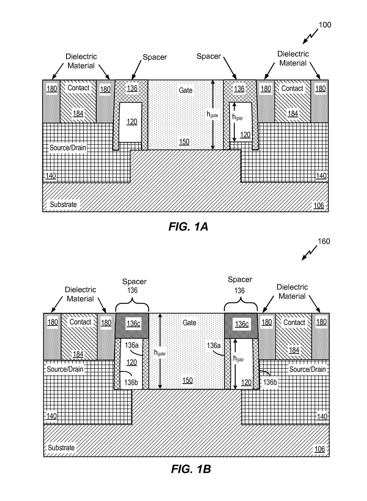 Semiconductor device having a gap defined therein