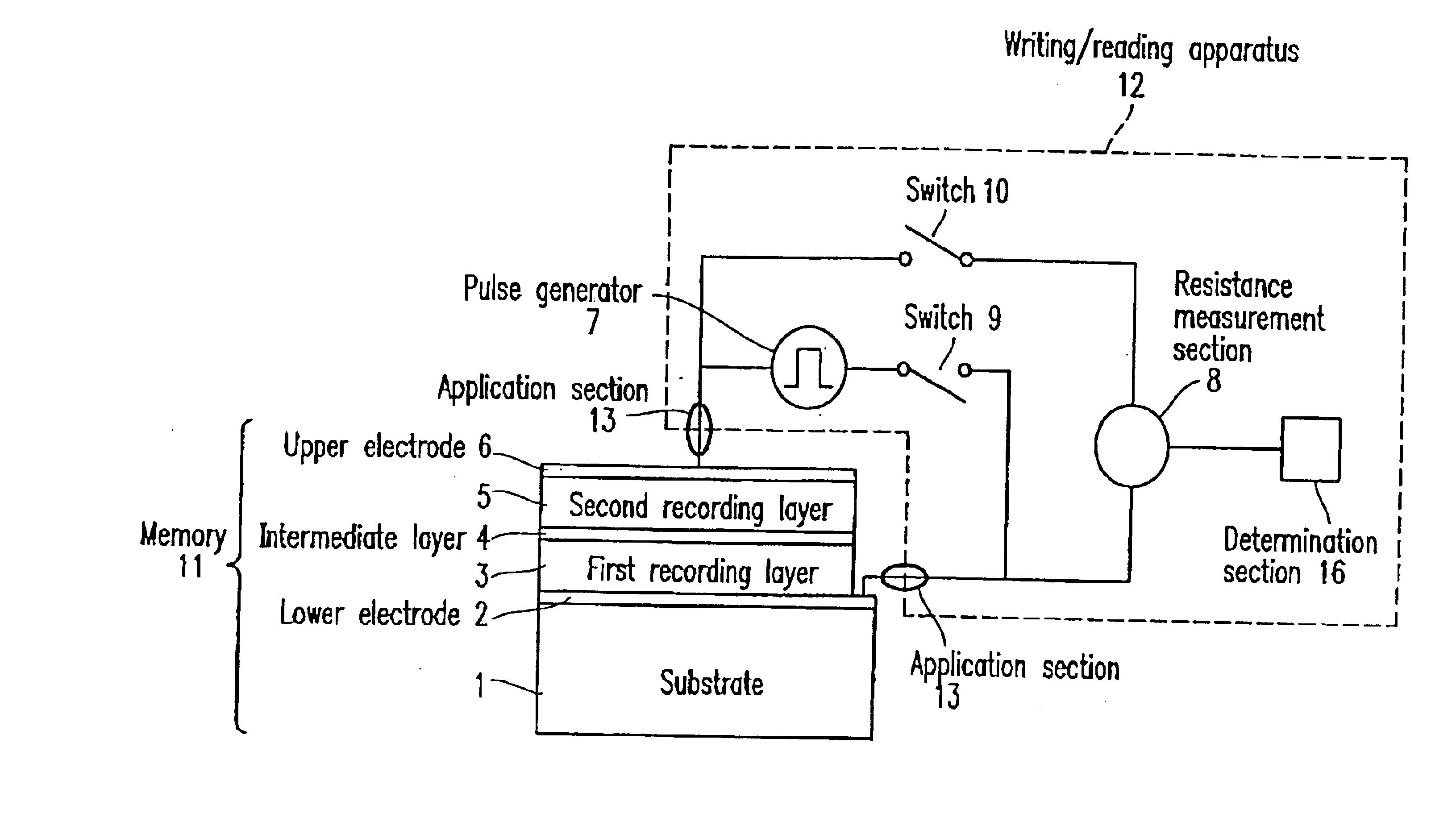 Memory, writing apparatus, reading apparatus, writing method, and reading method