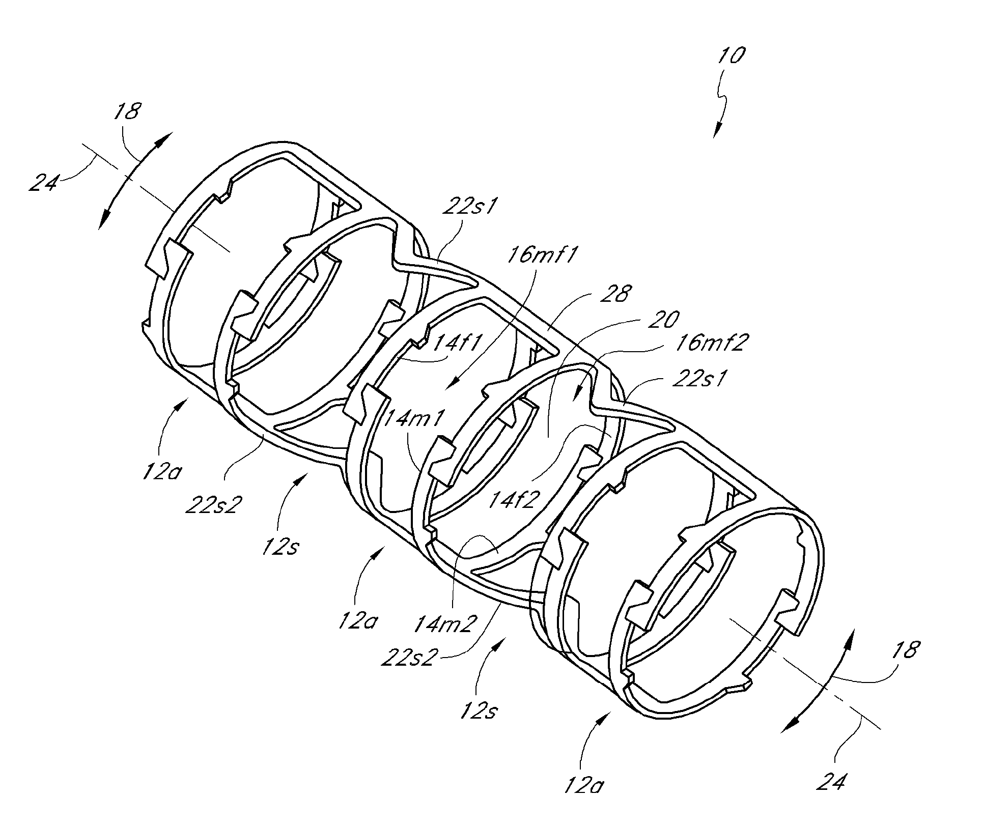 Axially nested slide and lock expandable device