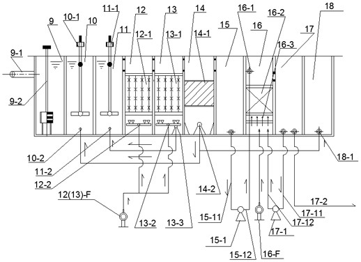 Method for treating village domestic sewage through power generation of non-point source pollution purified water in hilly region