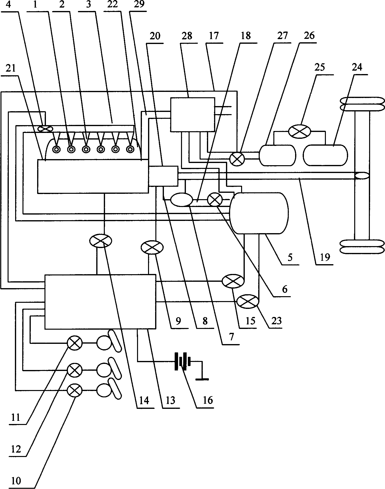 Pneumatic and oil-burning mixed powder vehicle