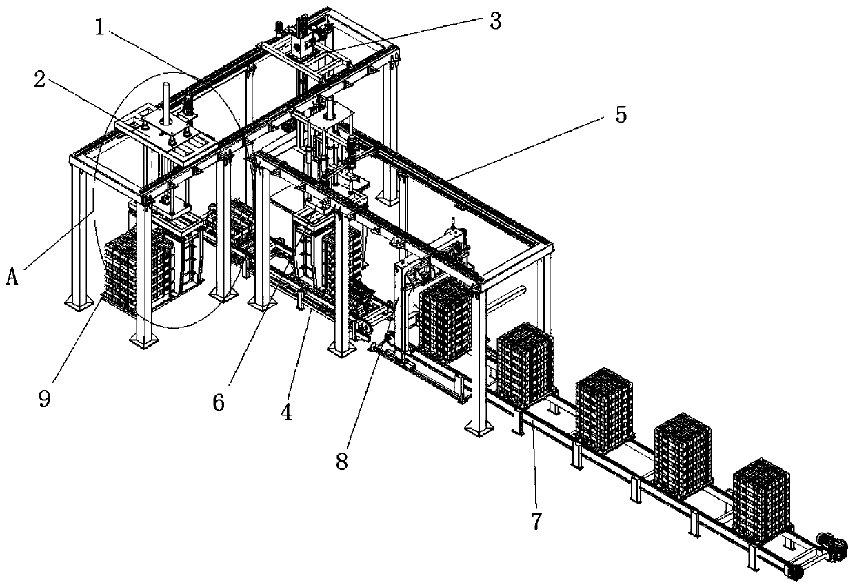 Full-automatic packing method and device capable of achieving brick stacking and reserving forklift holes