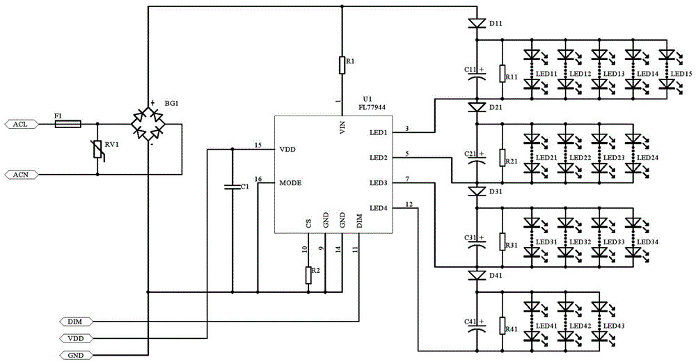 Alternating current direct driving intelligent dimming LED (light emitting diode) energy saving street lamp