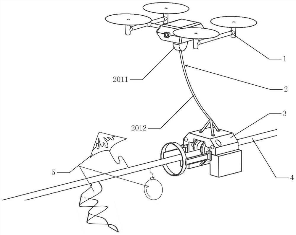 Passive wire climbing type aerial robot for cleaning an overhead cable