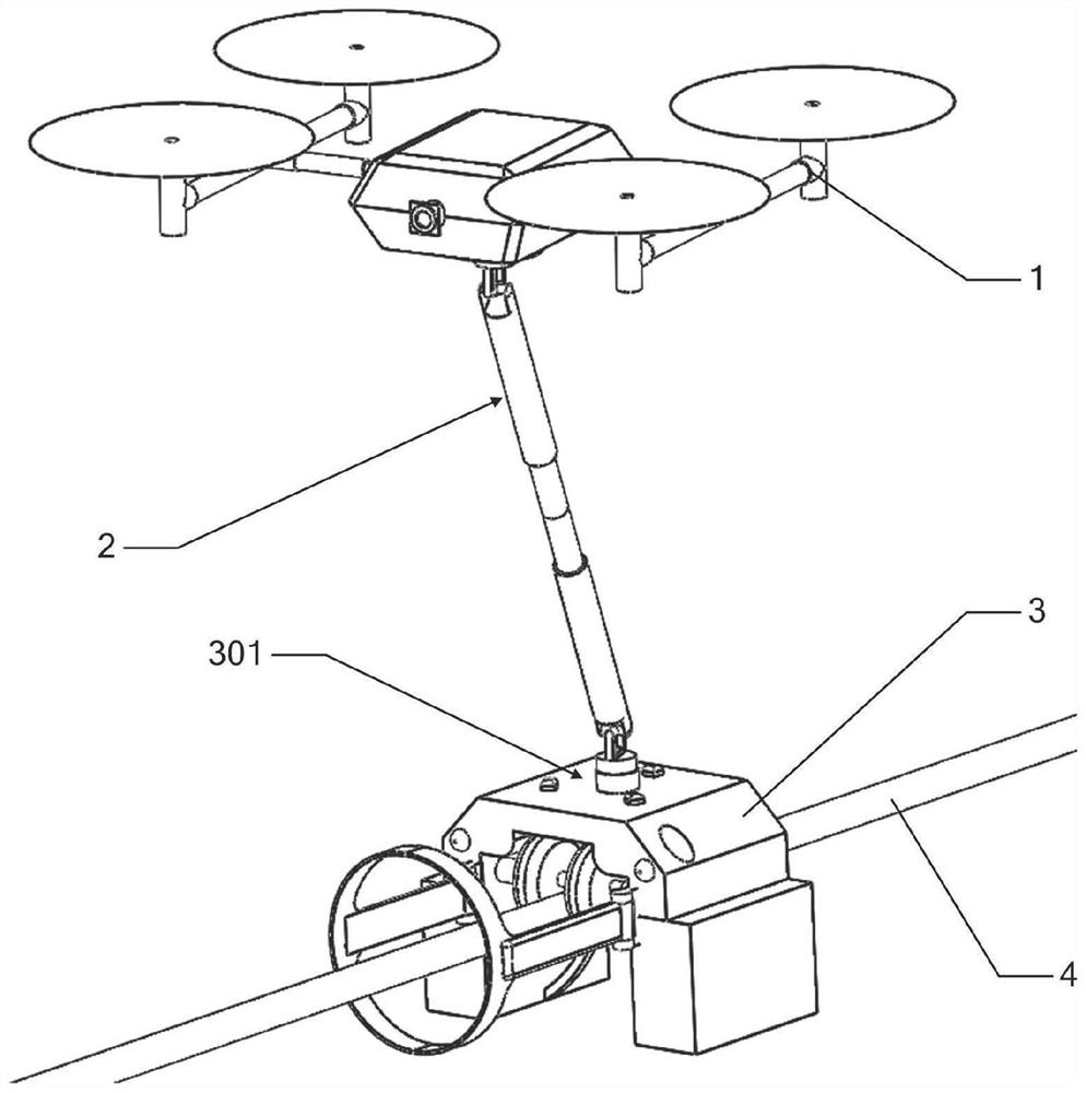 Passive wire climbing type aerial robot for cleaning an overhead cable