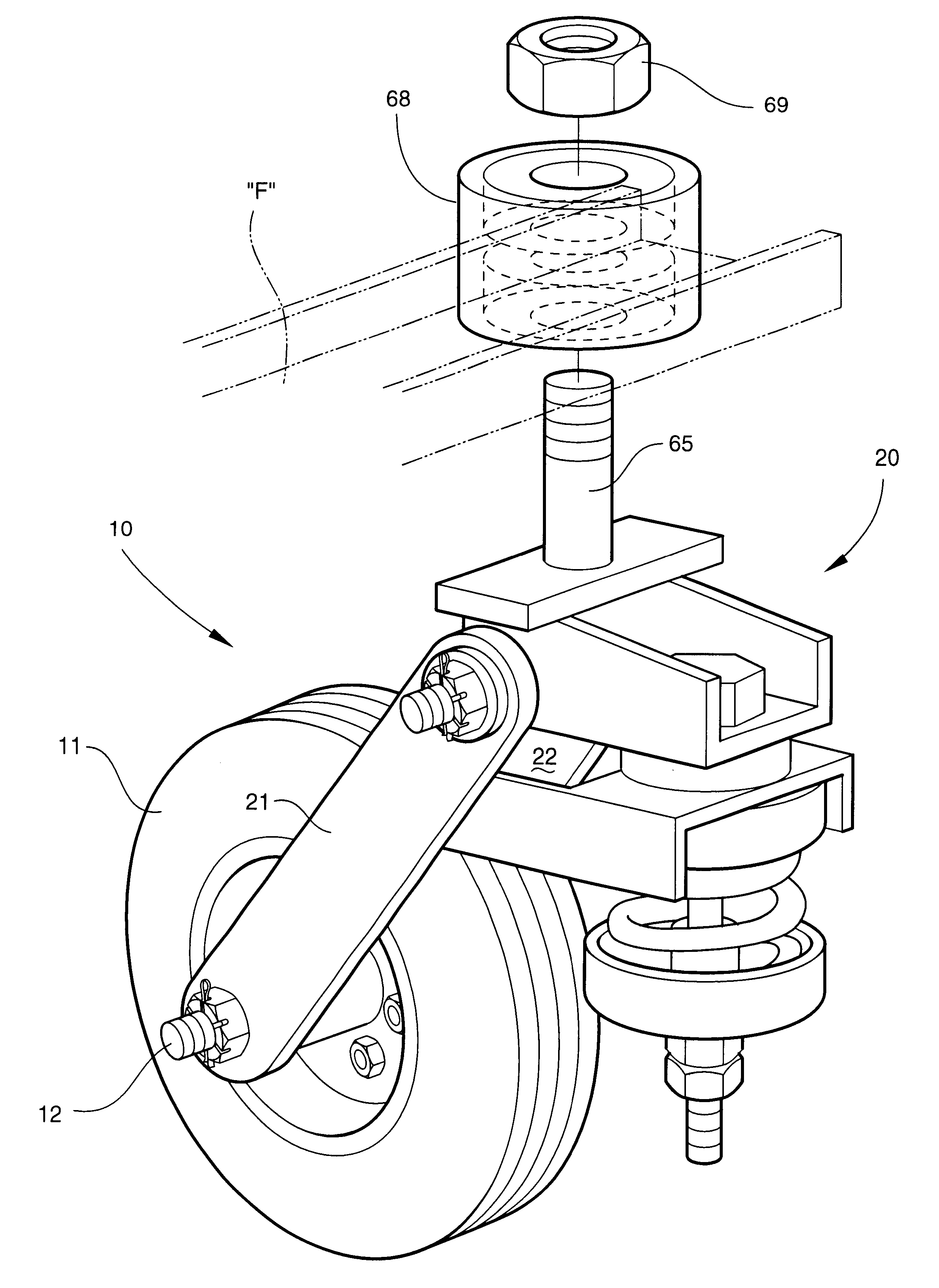 Swivel wheel assembly with adjustable shock absorption