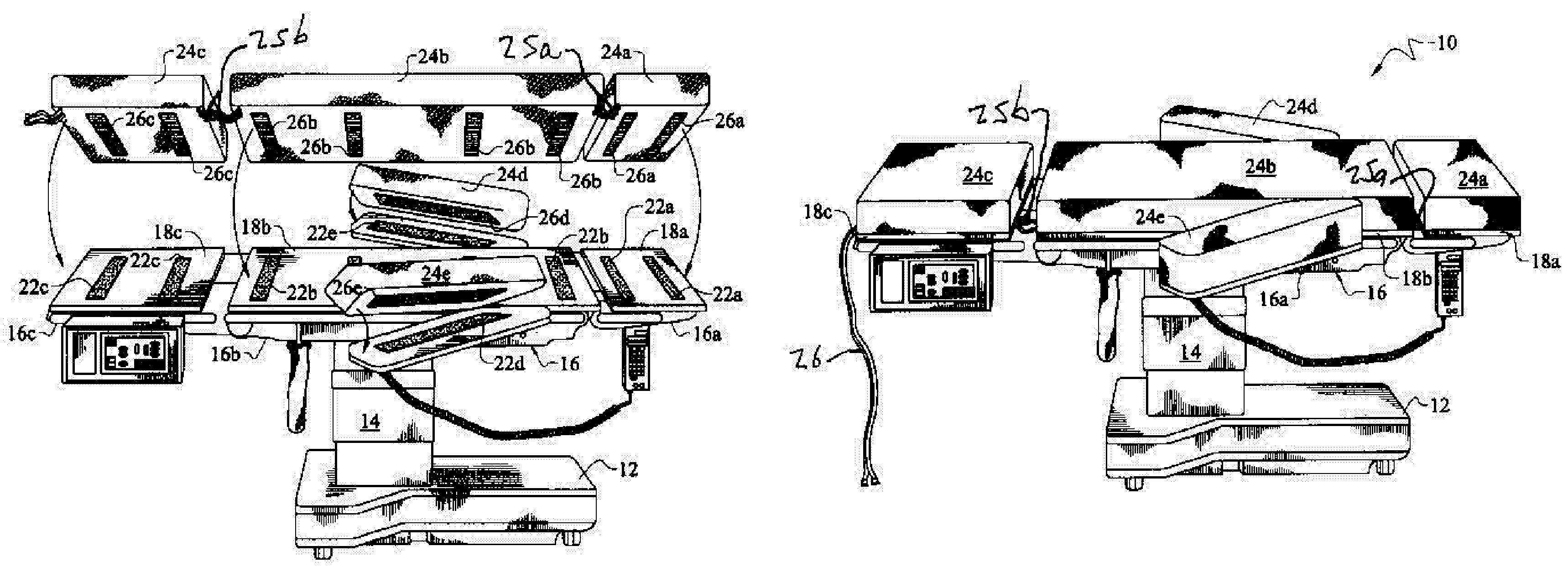 Surgical table having low pressure anti decubitus ulcer surface