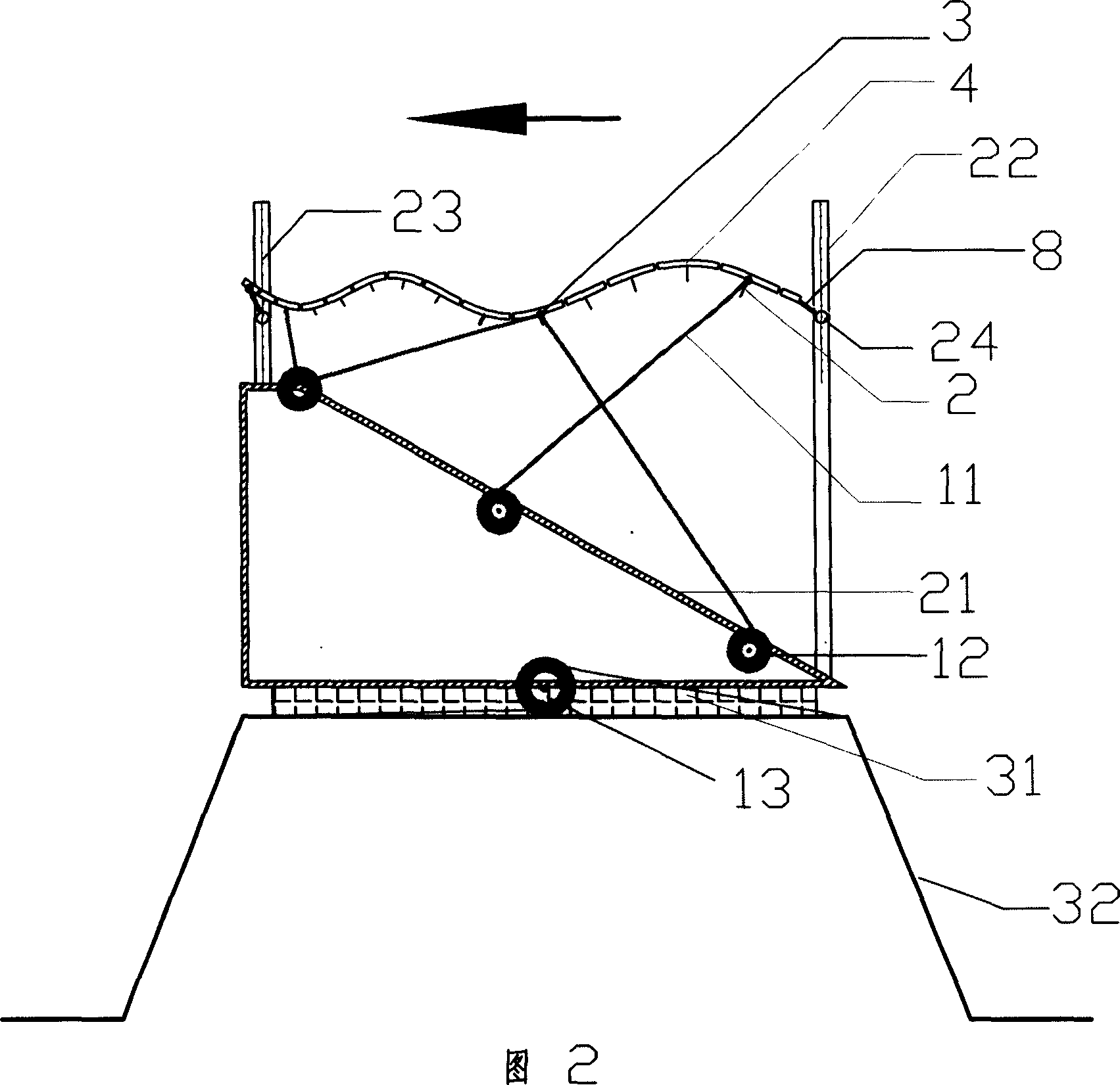 Curved rope wheel wave energy conversion and power generating system