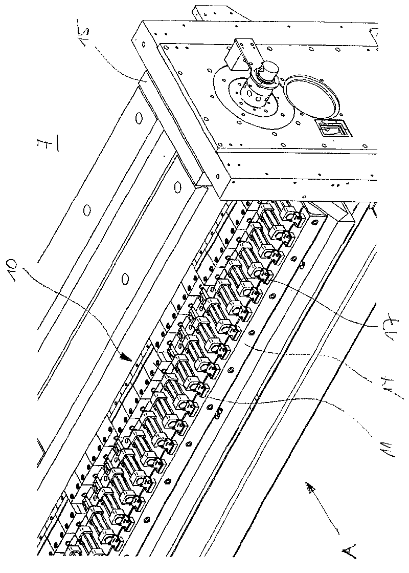 Device for cutting track-like material as well as method for producing cross sections in a track-like material