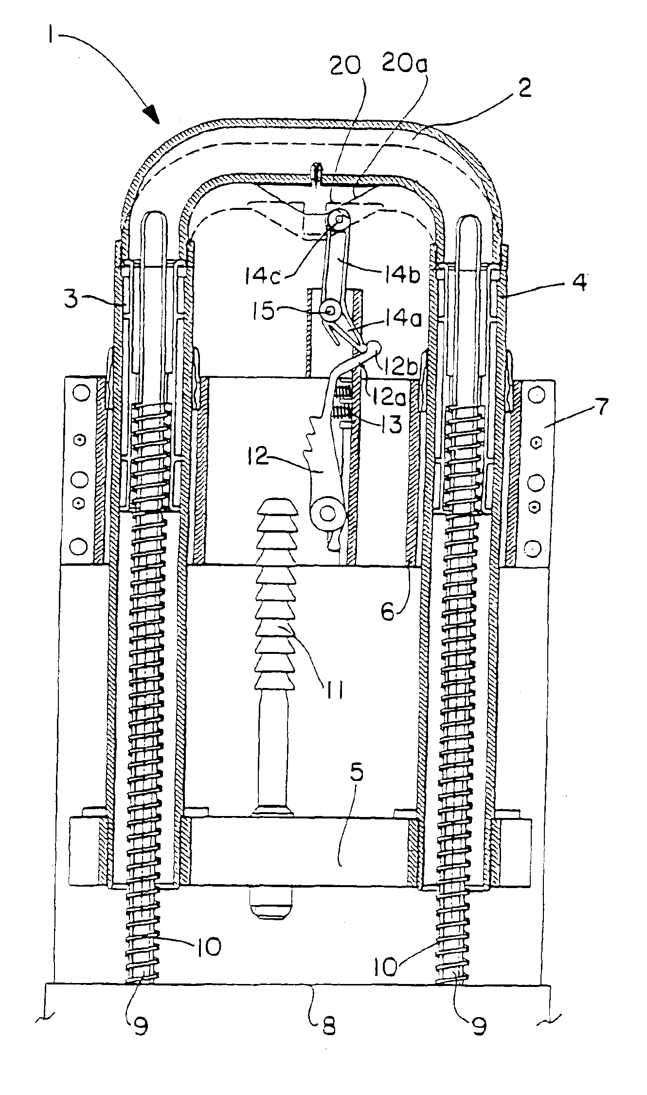 Rollover protection system for motor vehicles with self-holding unlocking mechanism