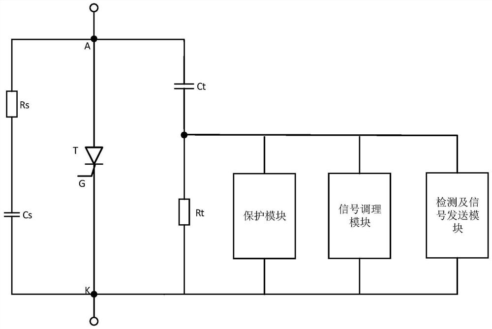 A detection circuit for voltage change rate at both ends of a thyristor