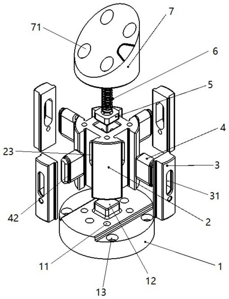 Self-centering multi-axis linkage type internal expansion clamping mechanism and clamping method