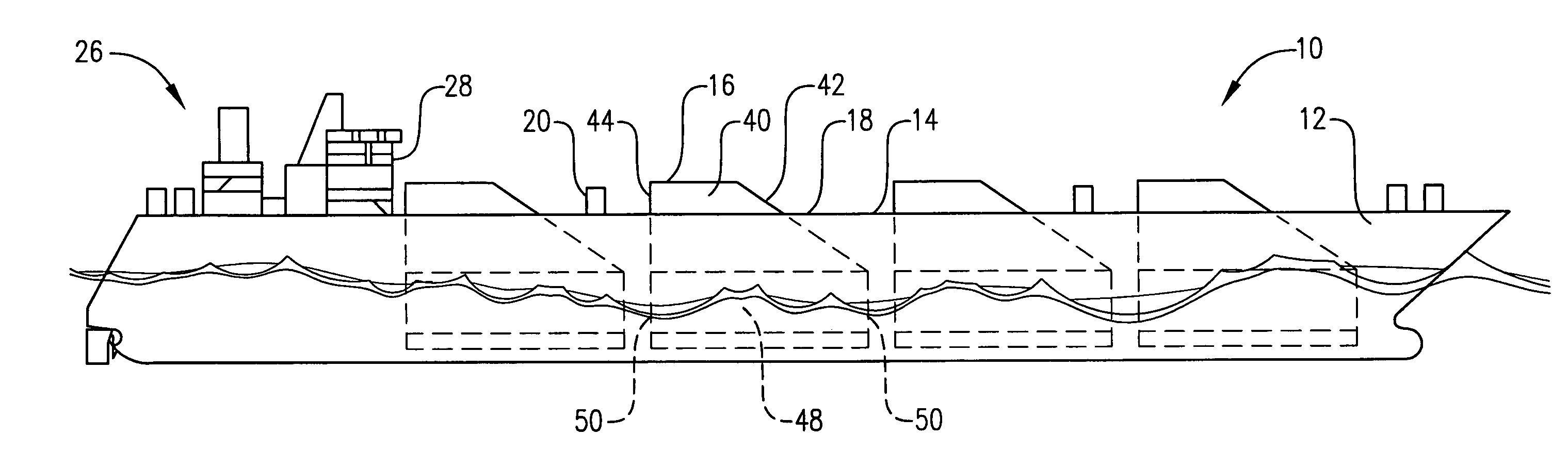 High volume liquid containment system for ships