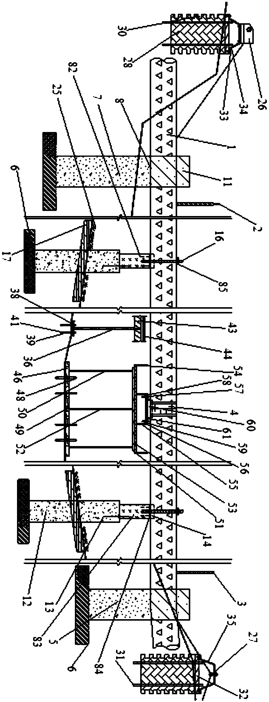 A cross-channel-segment pipeline structure and a mounting method thereof