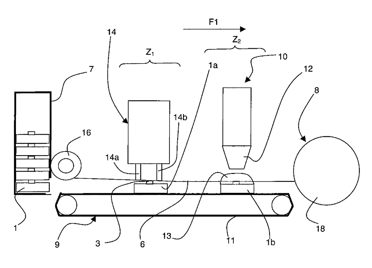 Method for assembling a microelectronic chip element on a wire element, and installation enabling assembly to be performed