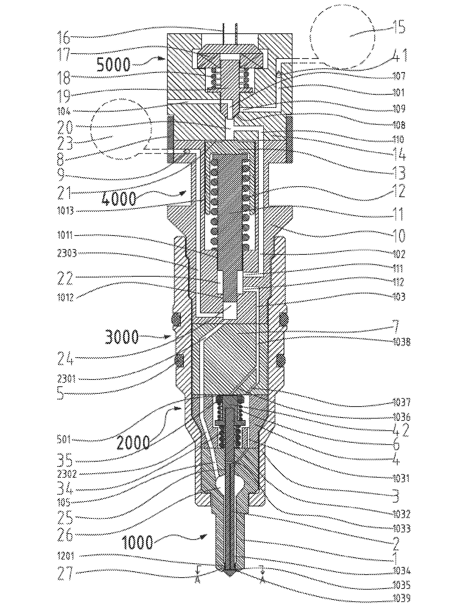 Method, system, and fuel injector for multi-fuel injection with pressure intensification and a variable orifice