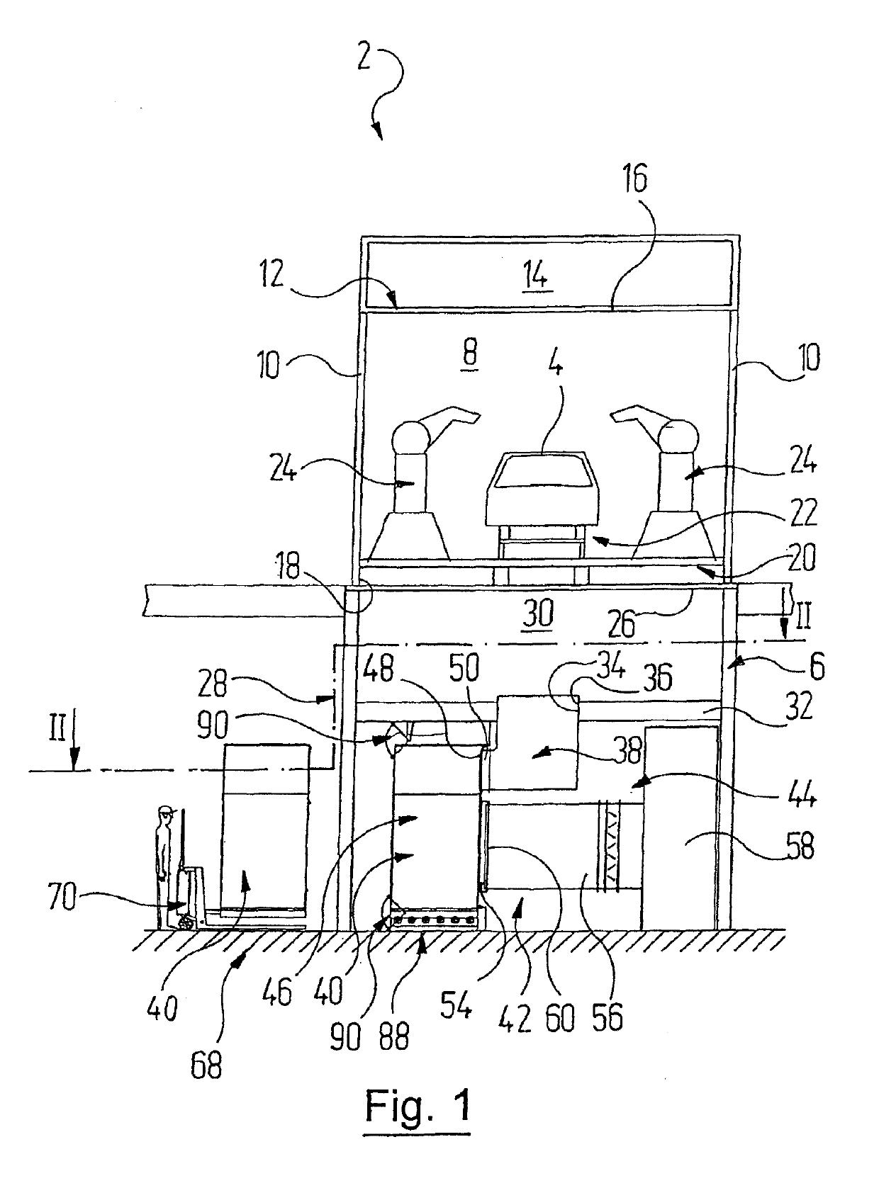 Filter module and device for the separation of overspray, and plant having the same