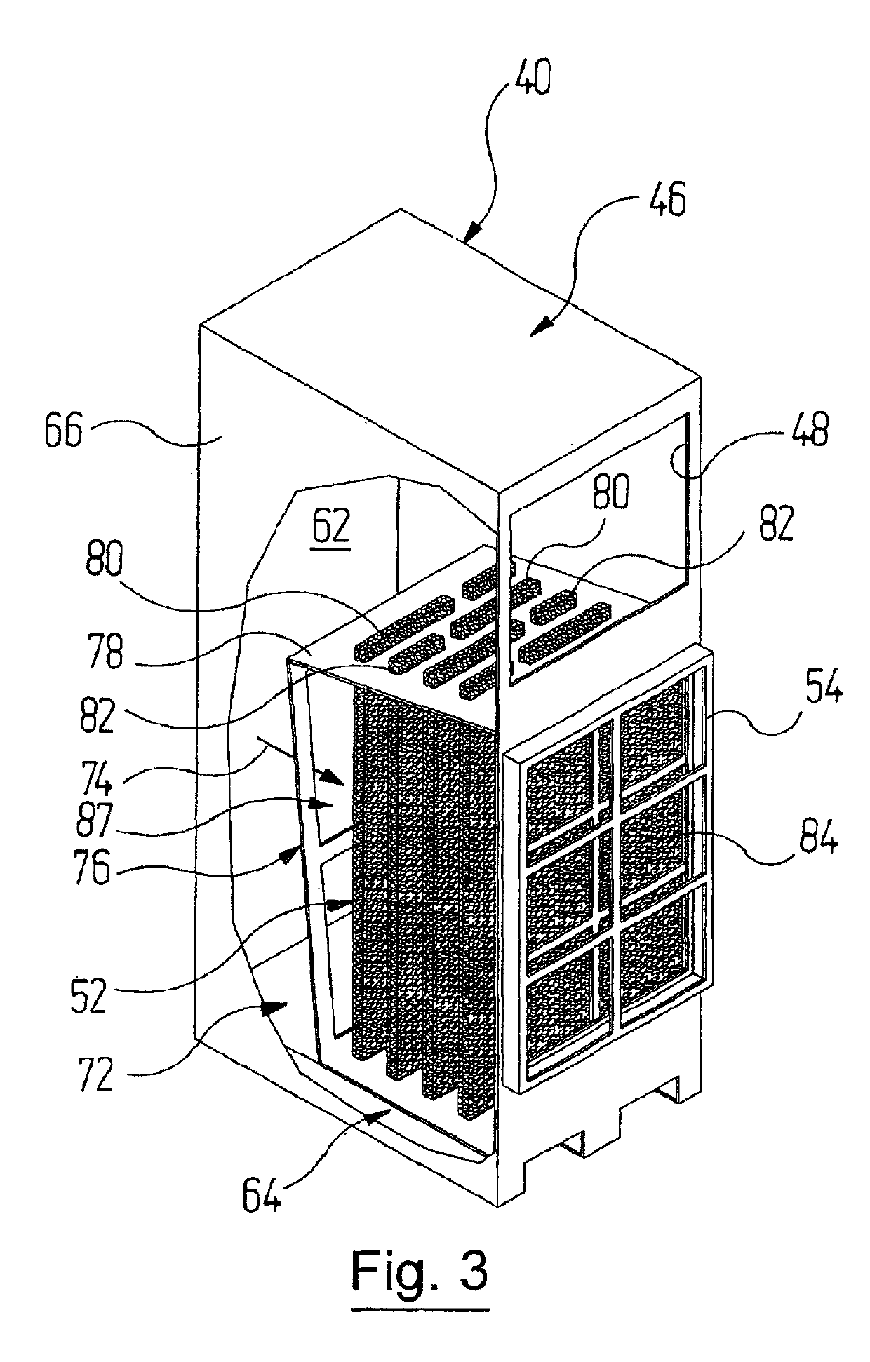 Filter module and device for the separation of overspray, and plant having the same