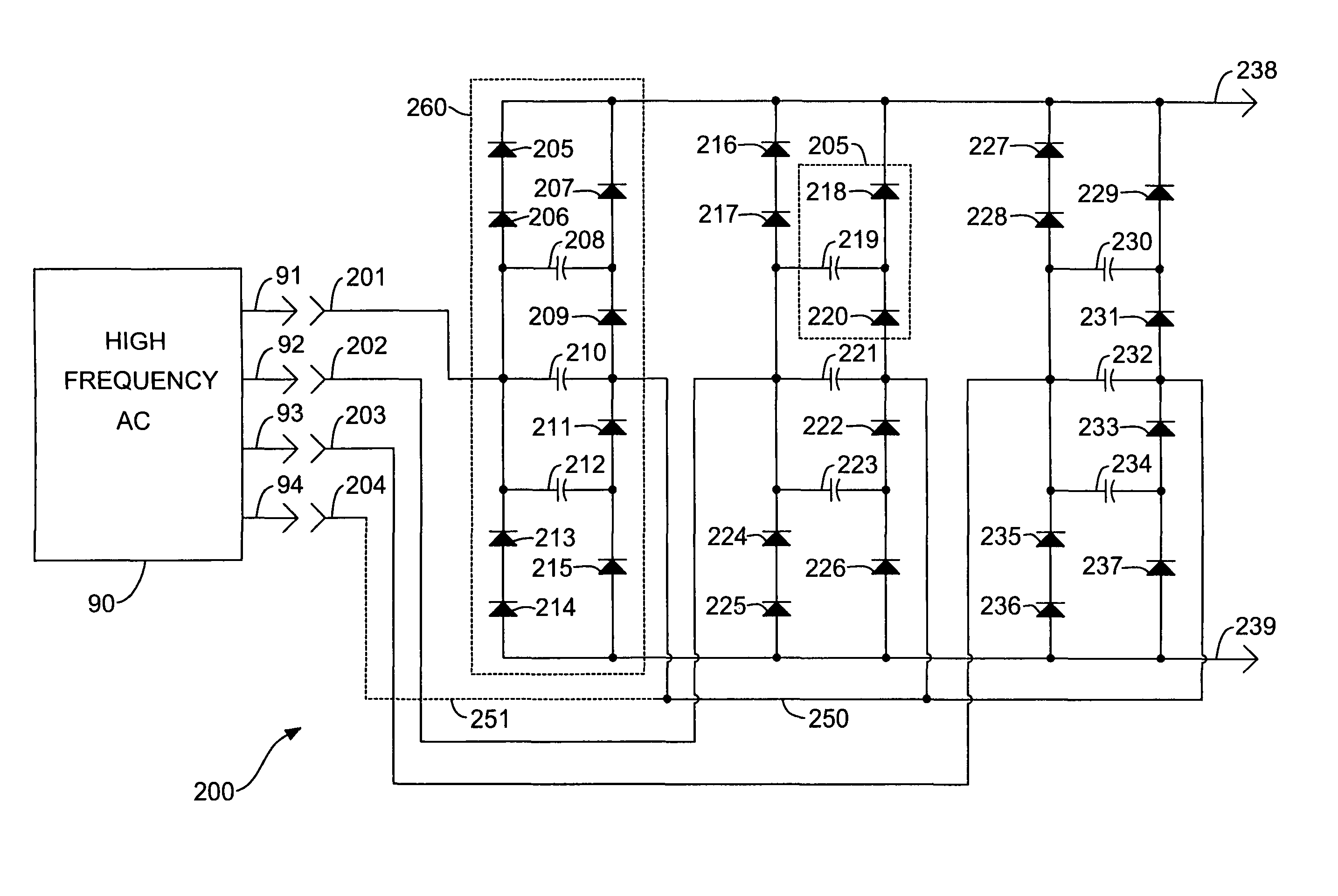 Wide range DC power supply with bypassed multiplier circuits