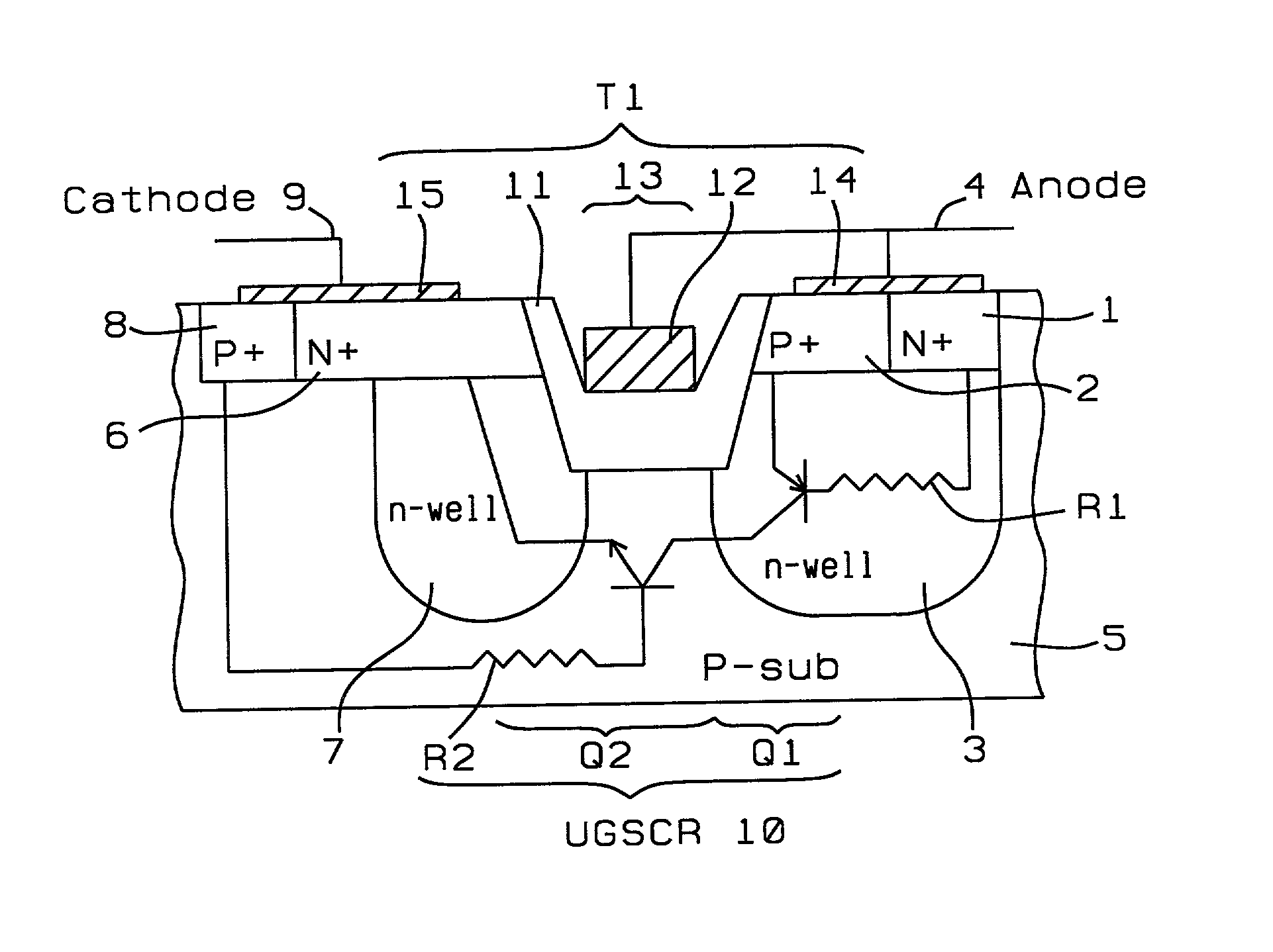 Novel UMOS-like gate-controlled thyristor structure for ESD protection