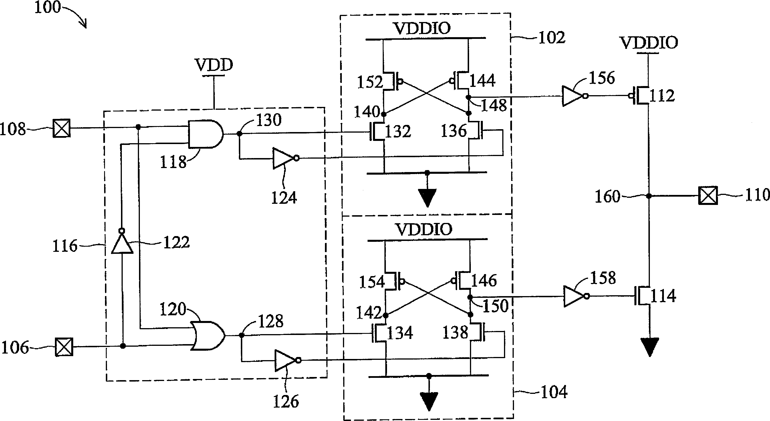 Dual-voltage three-state buffer circuit