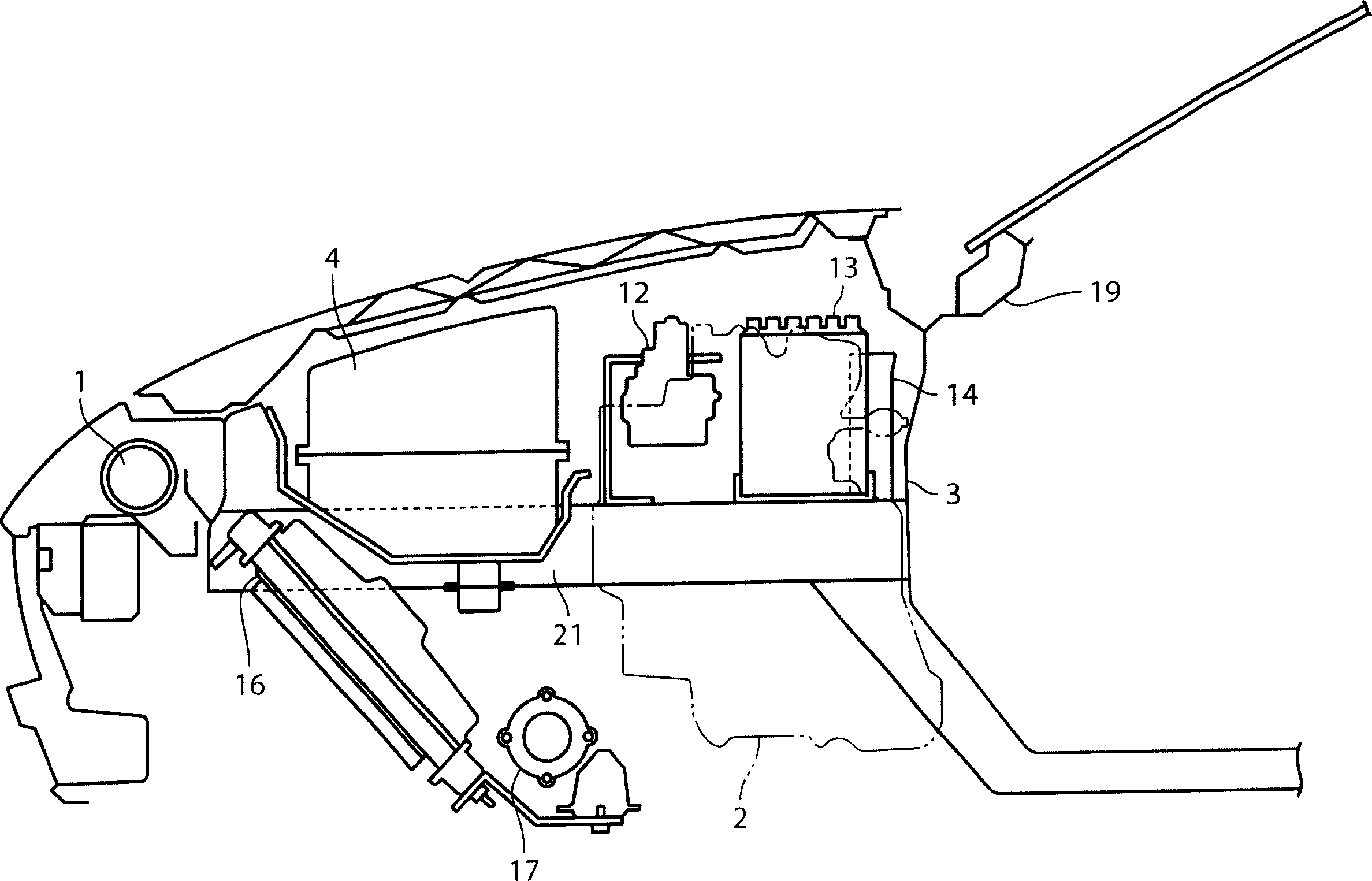 Structure for arrangement of engine-associated vehicle components