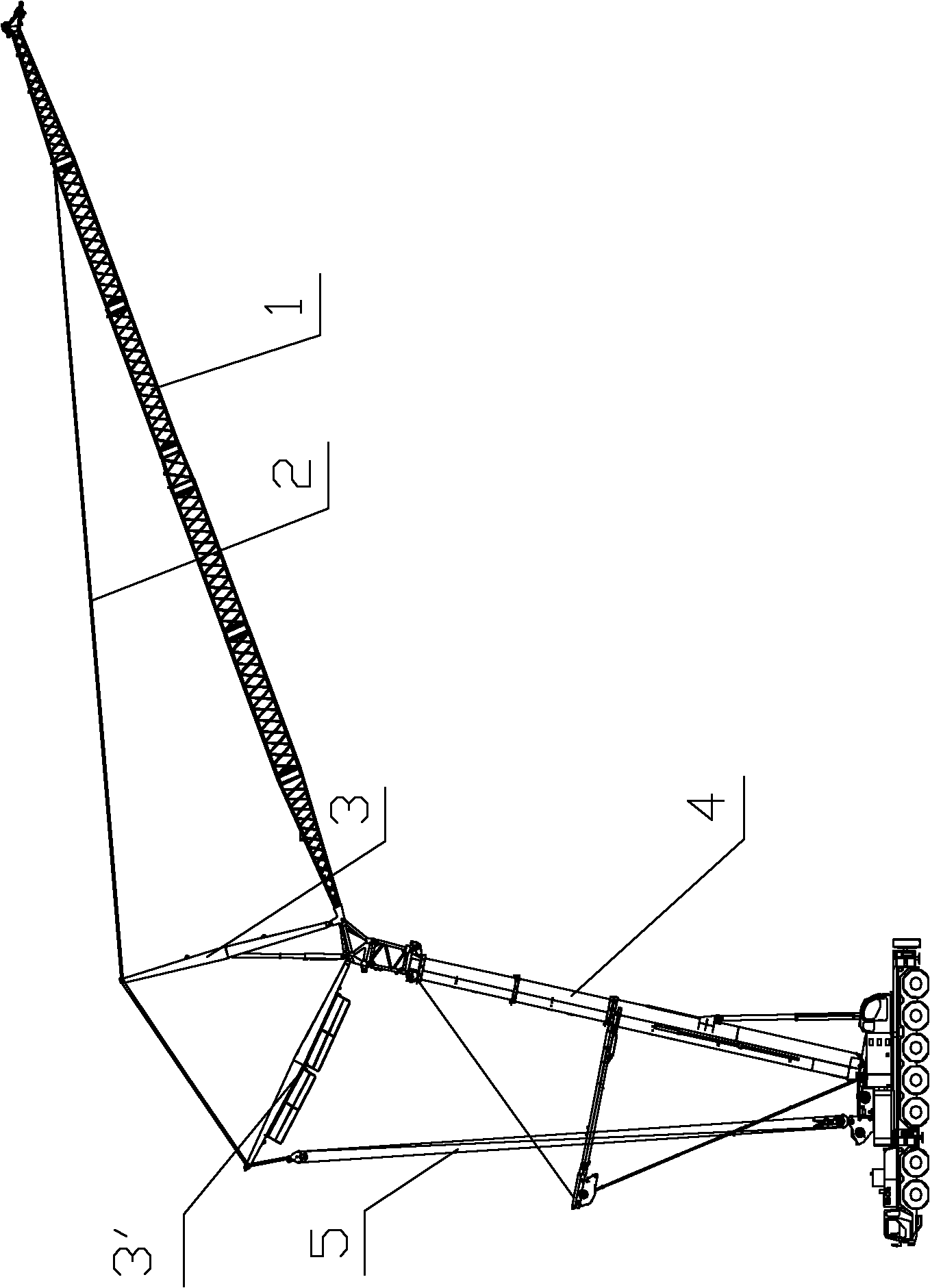 Wheeled crane and luffing jib thereof