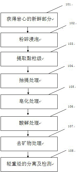 Separation method for light/heavy hydrocarbons in different occurrent states in clay level of argillaceous source rock