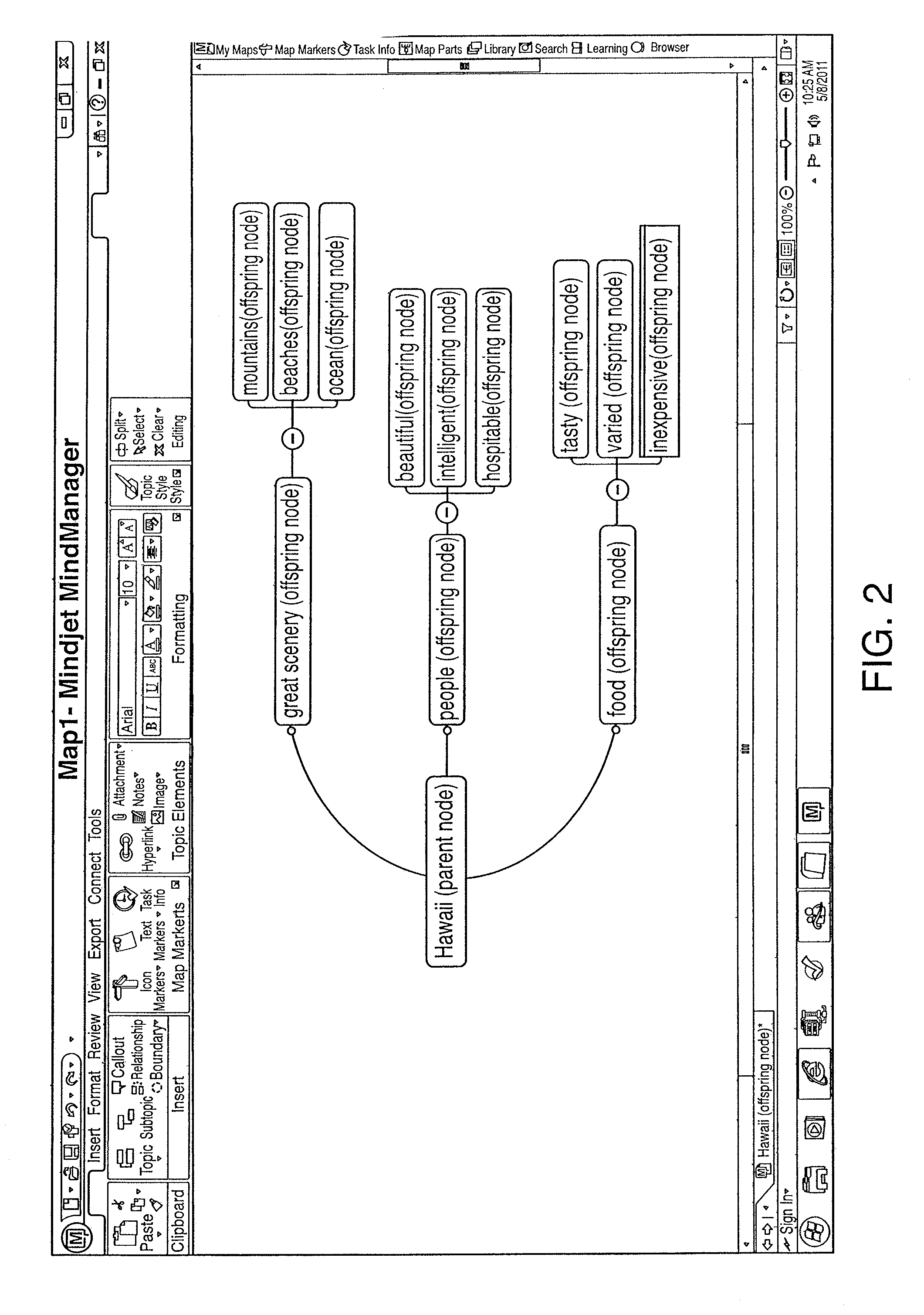 Method for generating visual mapping of knowledge information from parsing of text inputs for subjects and predicates