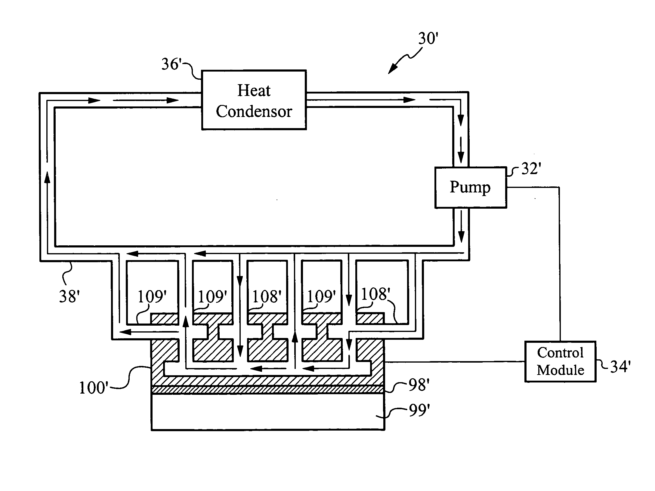 Method and apparatus for efficient vertical fluid delivery for cooling a heat producing device