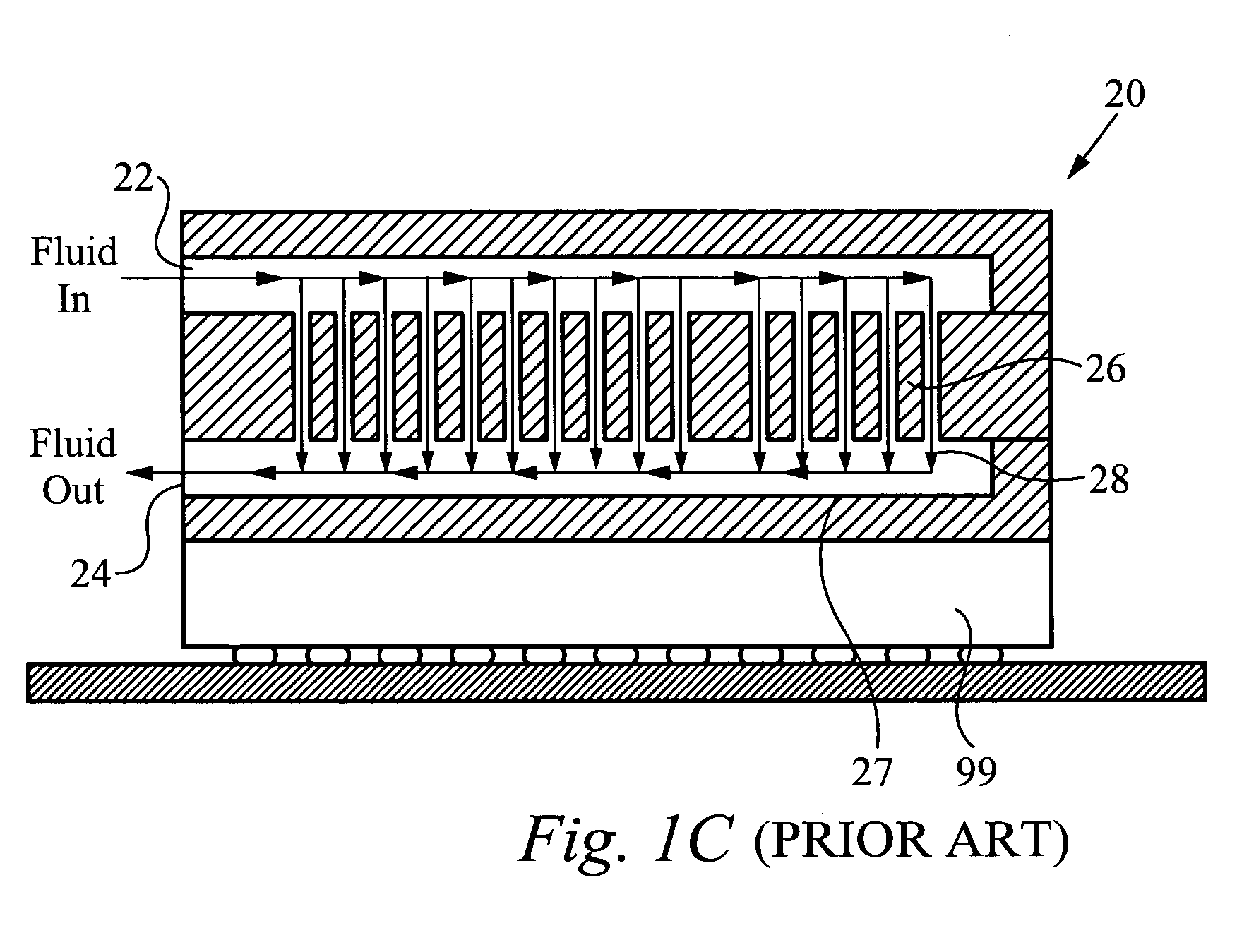 Method and apparatus for efficient vertical fluid delivery for cooling a heat producing device