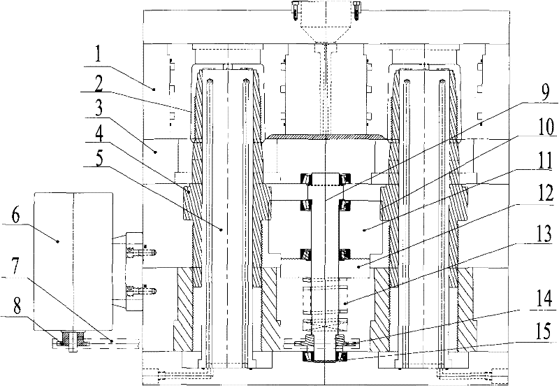 Synchronous automatic thread release mechanism for injection mold threads