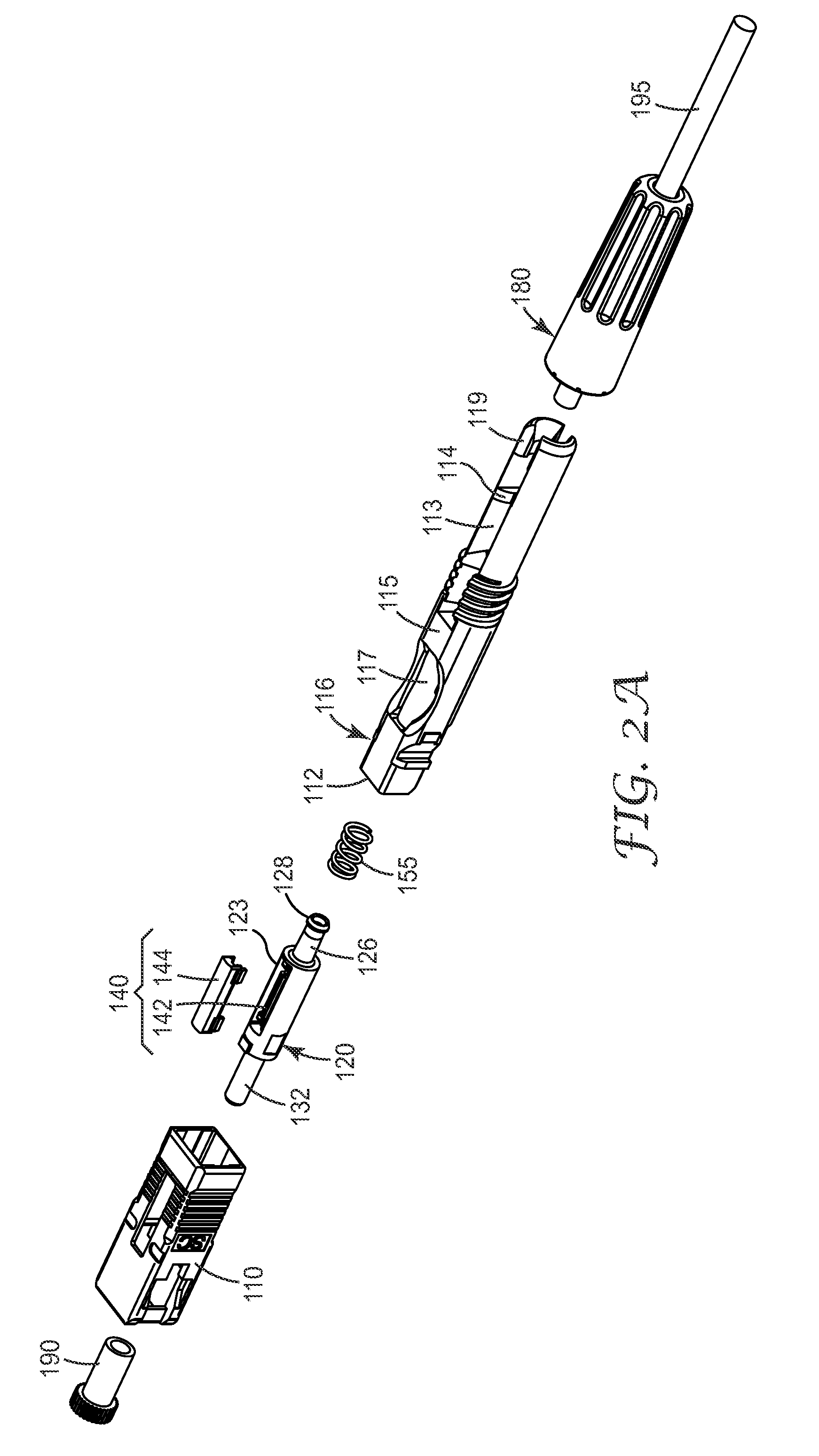 Field installed optical fiber connector for jacketed fiber cable and termination method