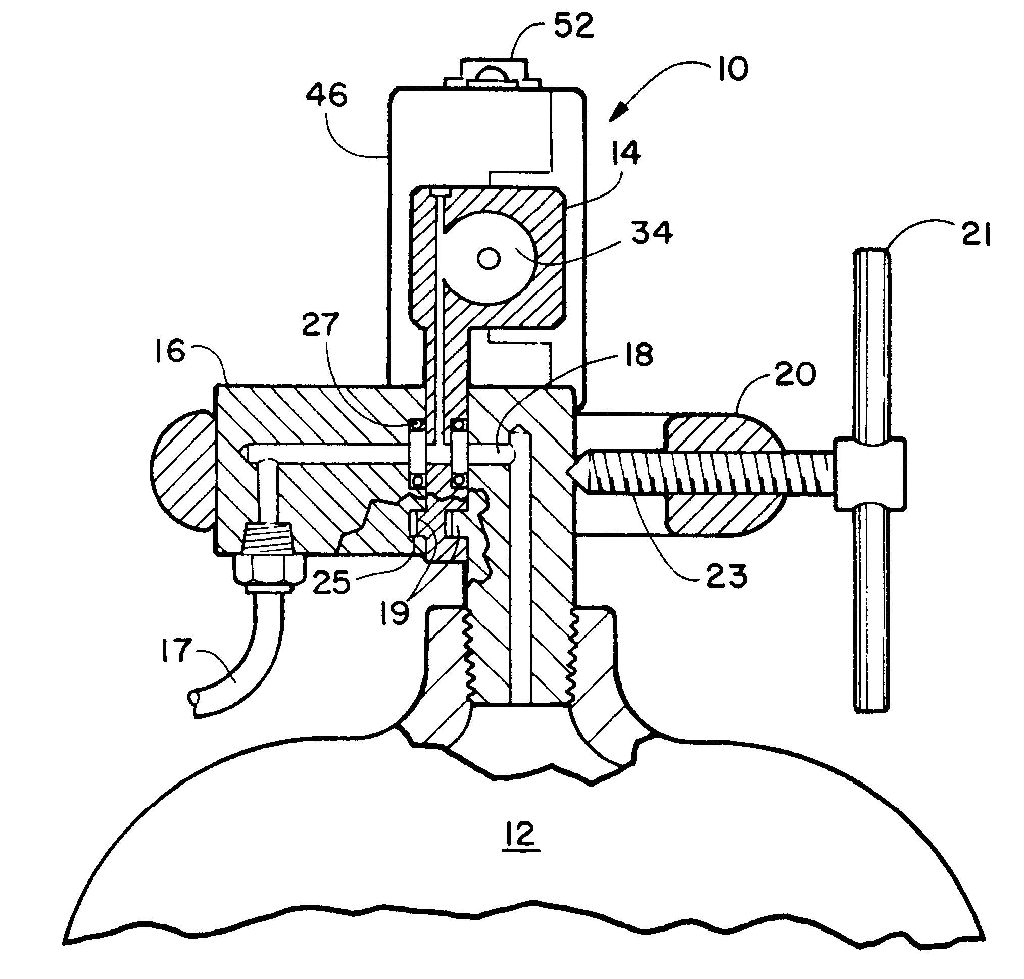 Gauge mounted pressure monitor and alarm for compression mounting with compressed gas storage tank