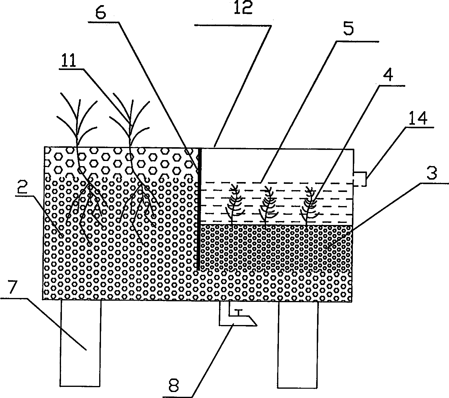 Method and installation for treating domestic sewage by using artificial wetland