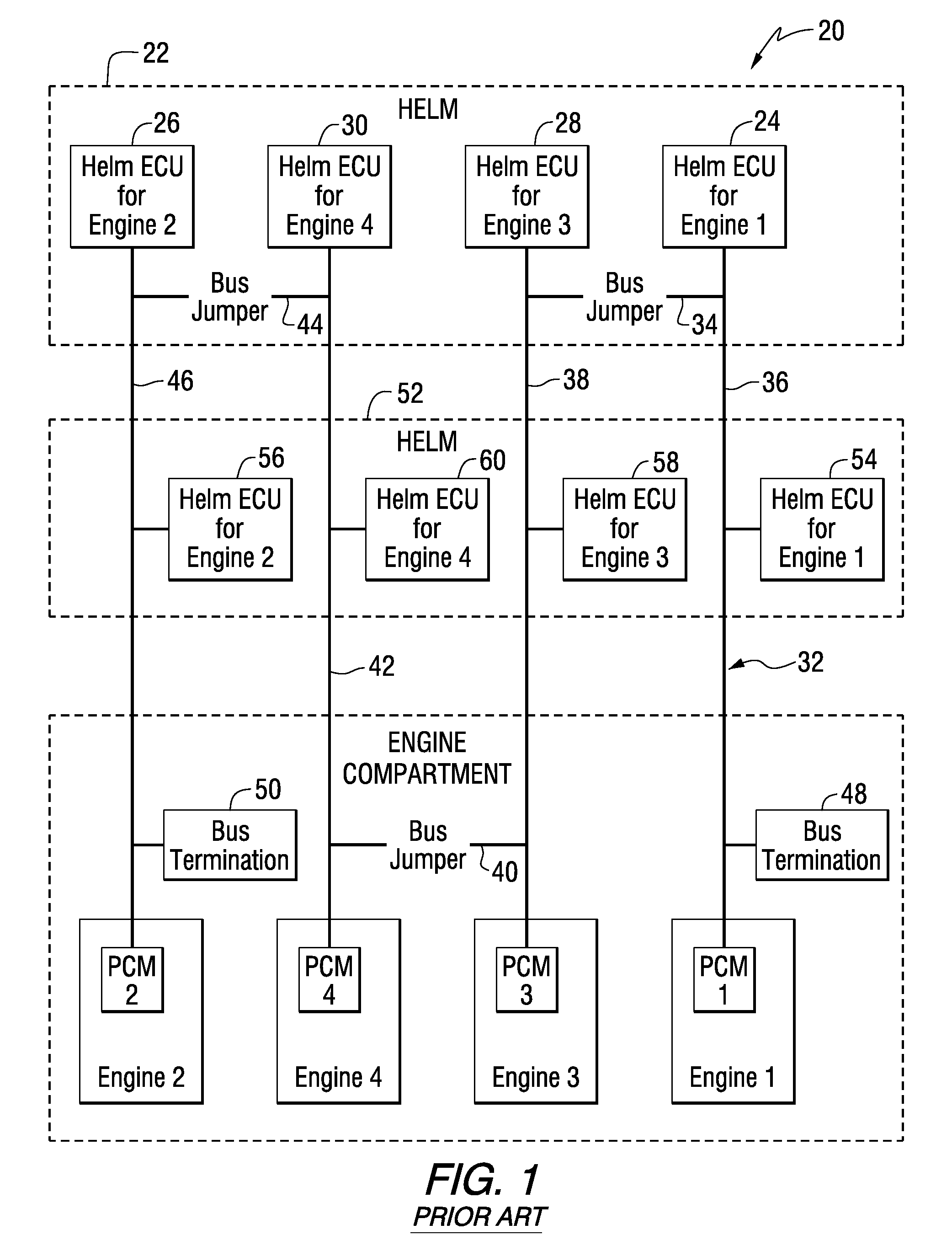 Marine propulsion drive-by-wire control system with shared isolated bus