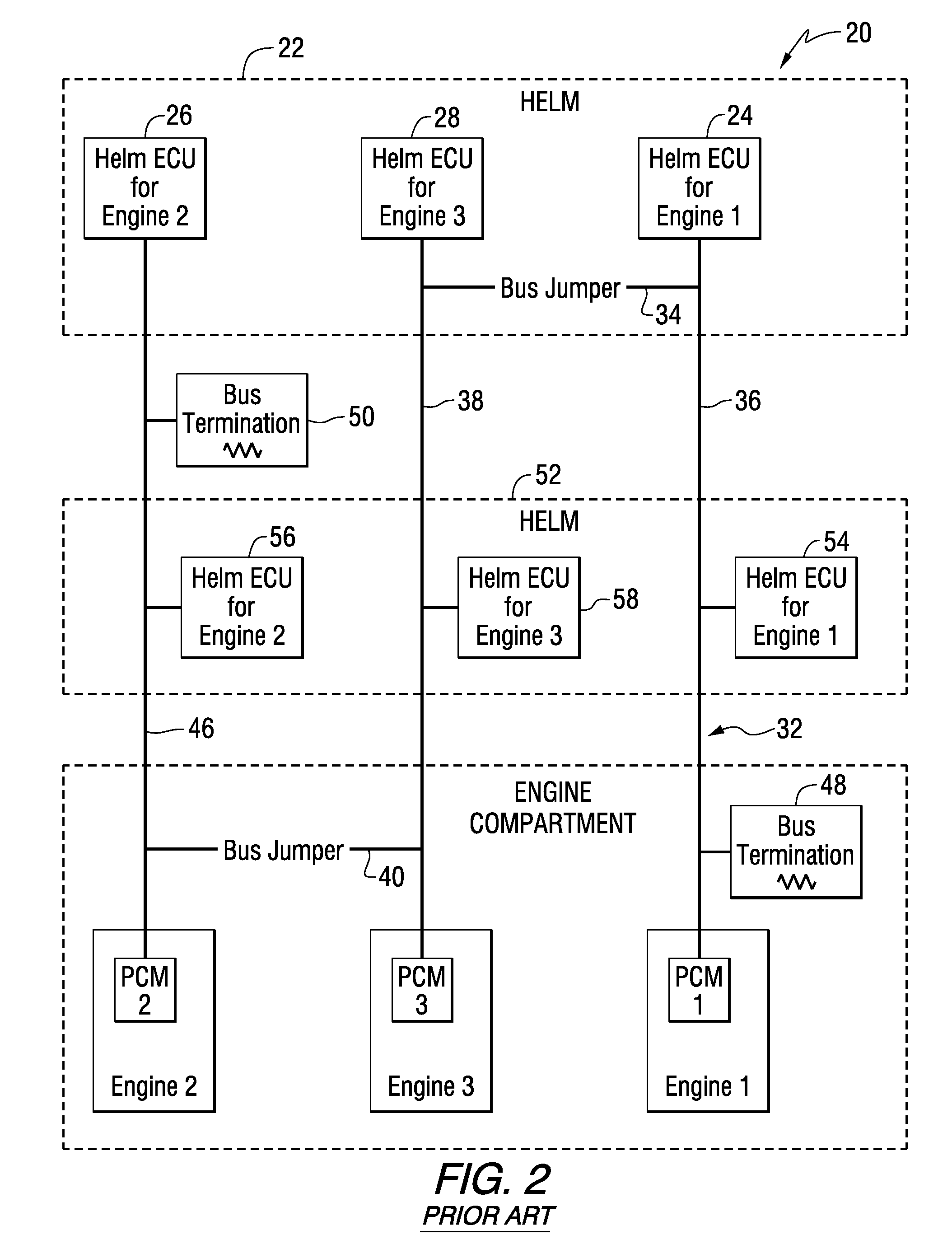 Marine propulsion drive-by-wire control system with shared isolated bus