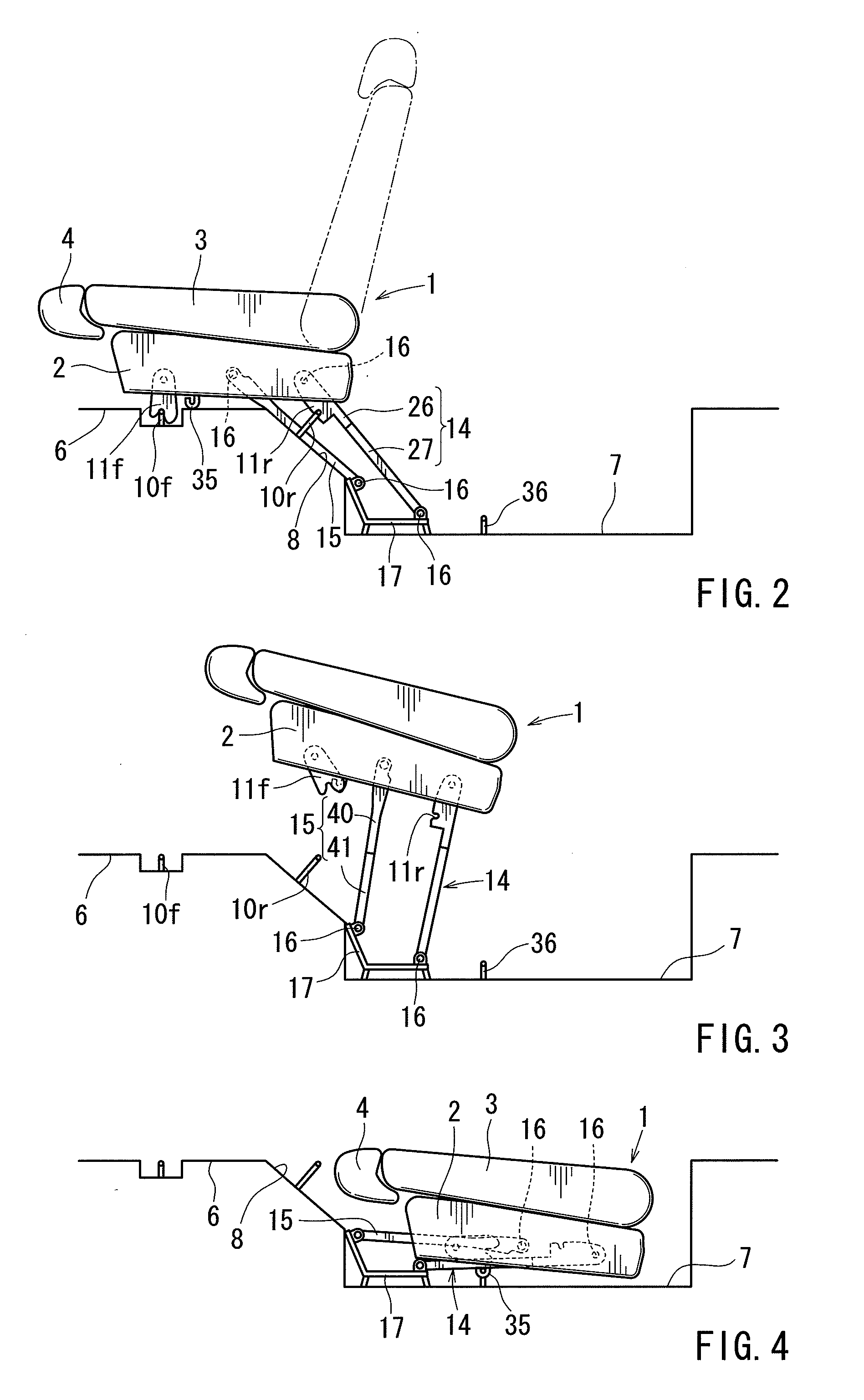 Storable seat for vehicle