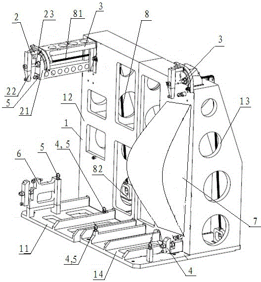 Multi-hole, multi-plane and same-direction finish machining fixture for large castings