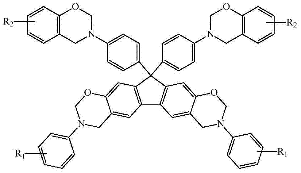 N-full aromatic hydrocarbyl bisphenol-diamine tetrafunctional fluorene-based benzoxazine and preparation method thereof