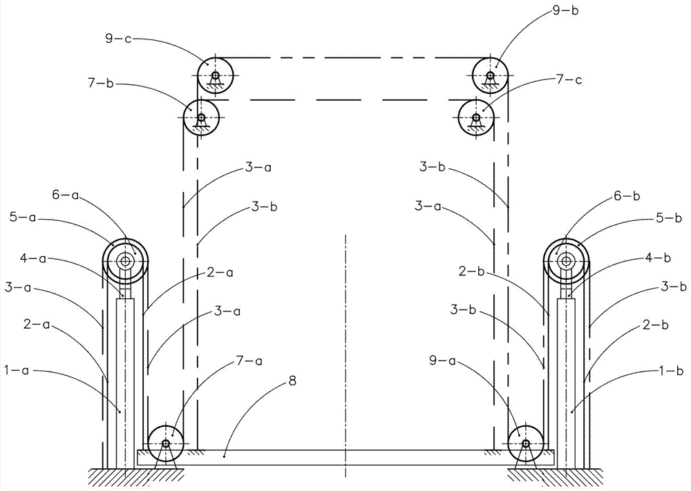 Two-cylinder-driving mechanical forced synchronization device for parking equipment