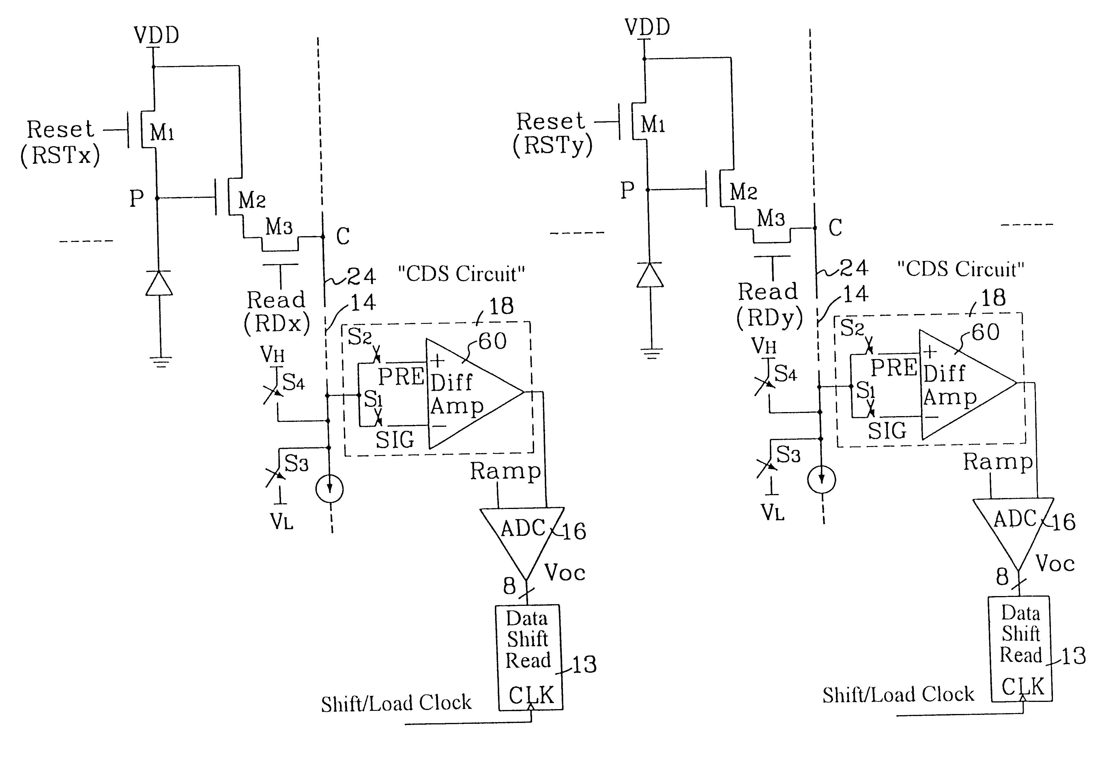 Autocalibration of the A/D converter within the CMOS type image sensor