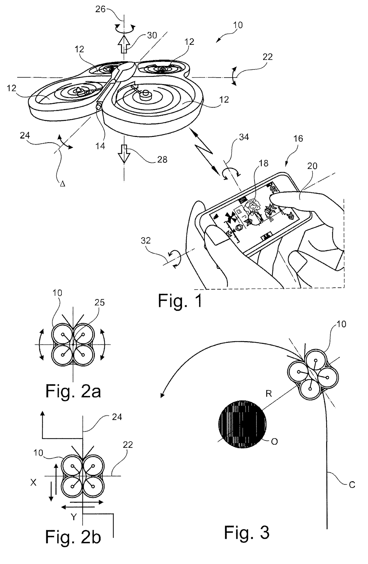 Method of piloting a multiple rotor rotary-wing drone to follow a curvilinear turn