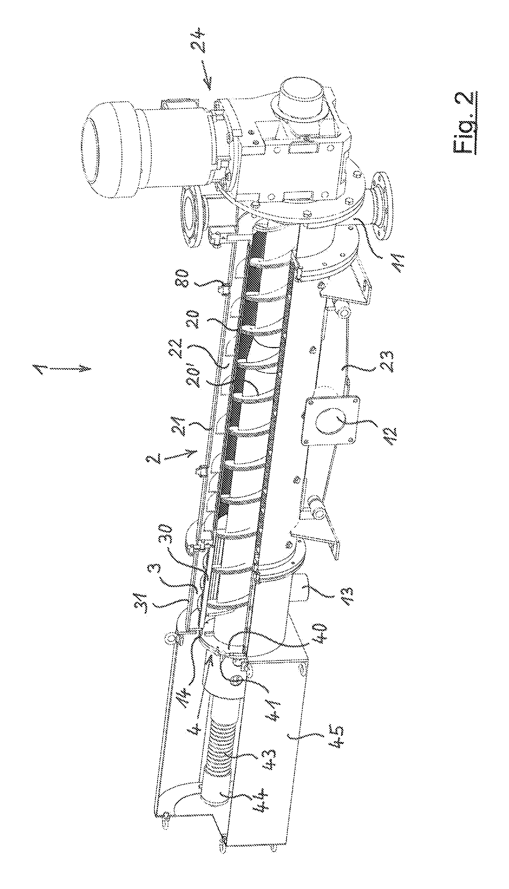 Device and method for thickening liquid substrate containing solid material